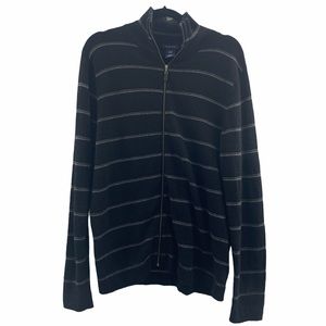 Gap Merino Wool Striped Full Zip Sweater Black L